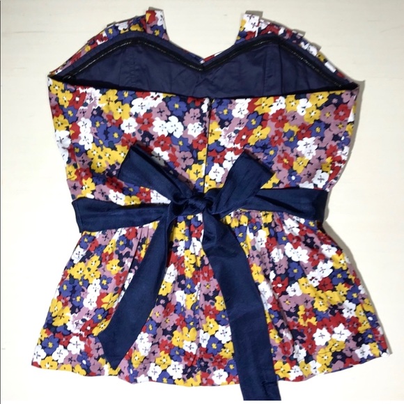 SOLD-Anthropologie Pleated Strapless Floral Blouse - Picture 4 of 7